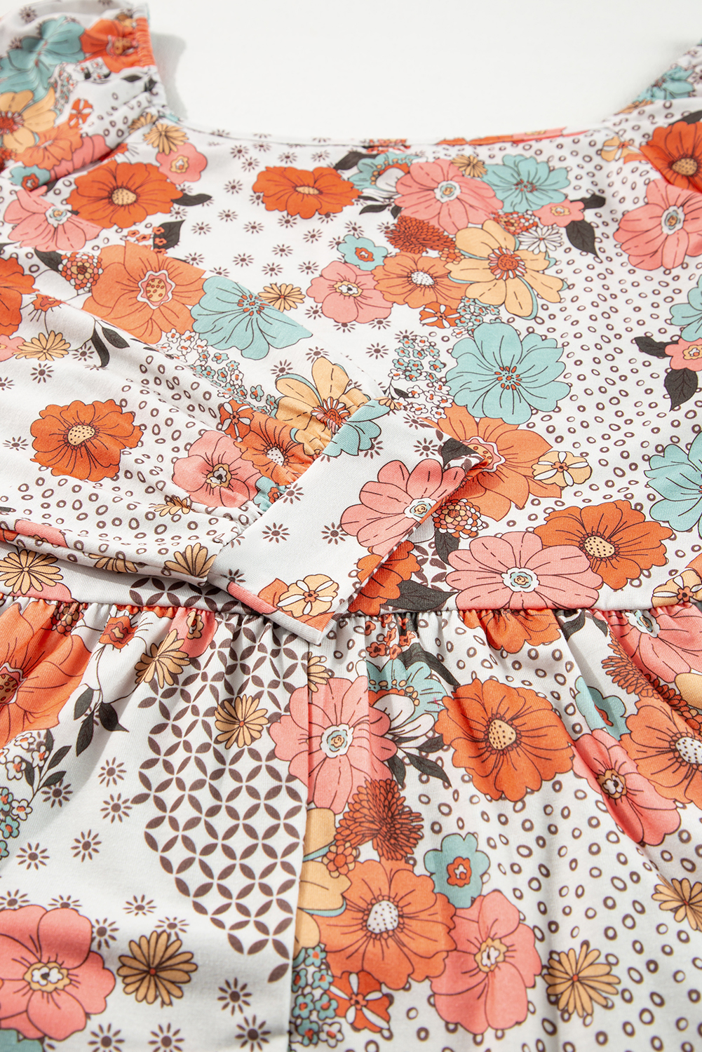 Plus Size Khaki  Flower Print Square Neck Peplum Blouse