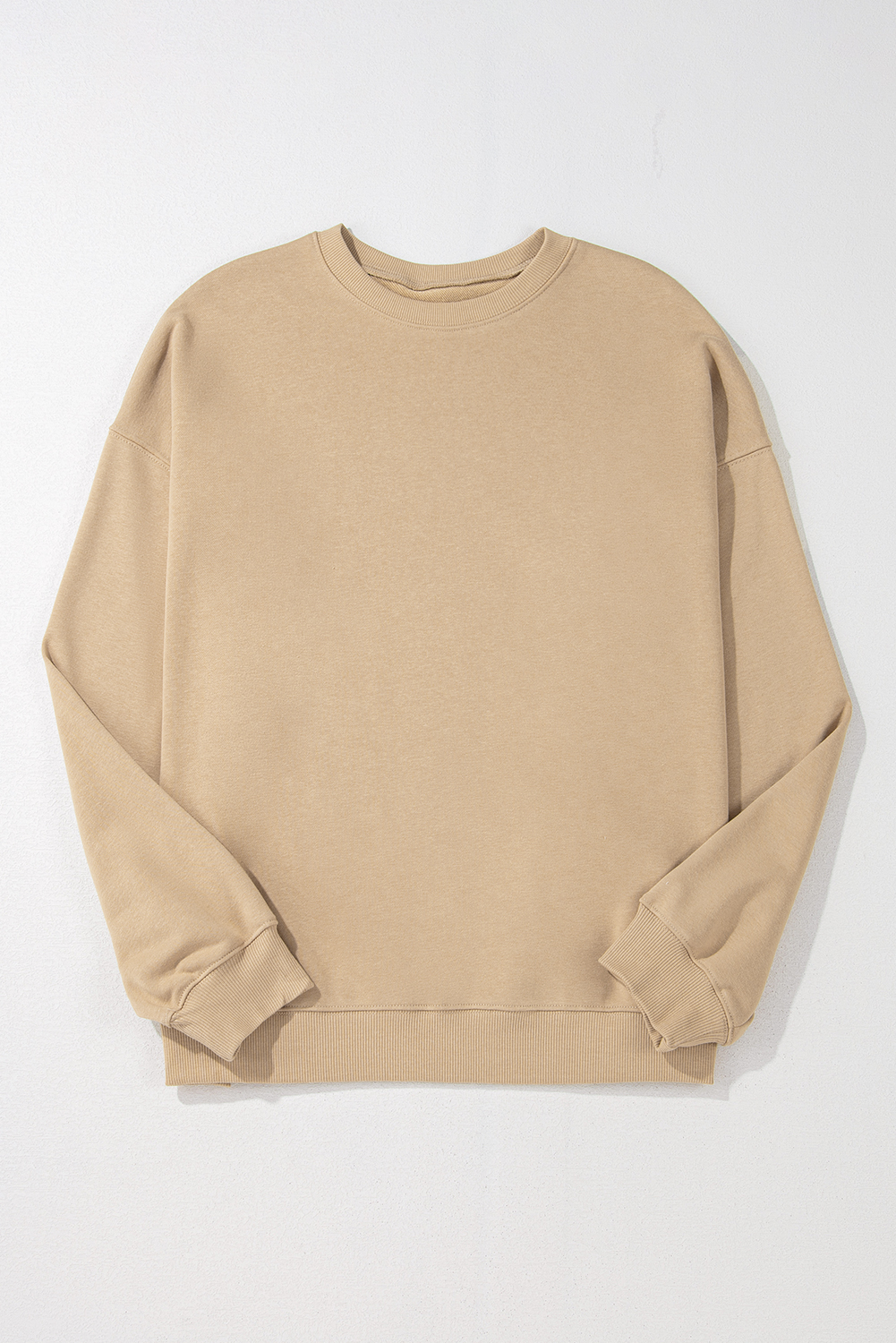 Plus Size Apricot Solid Crew Neck Drop Shoulder  Sweatshirt