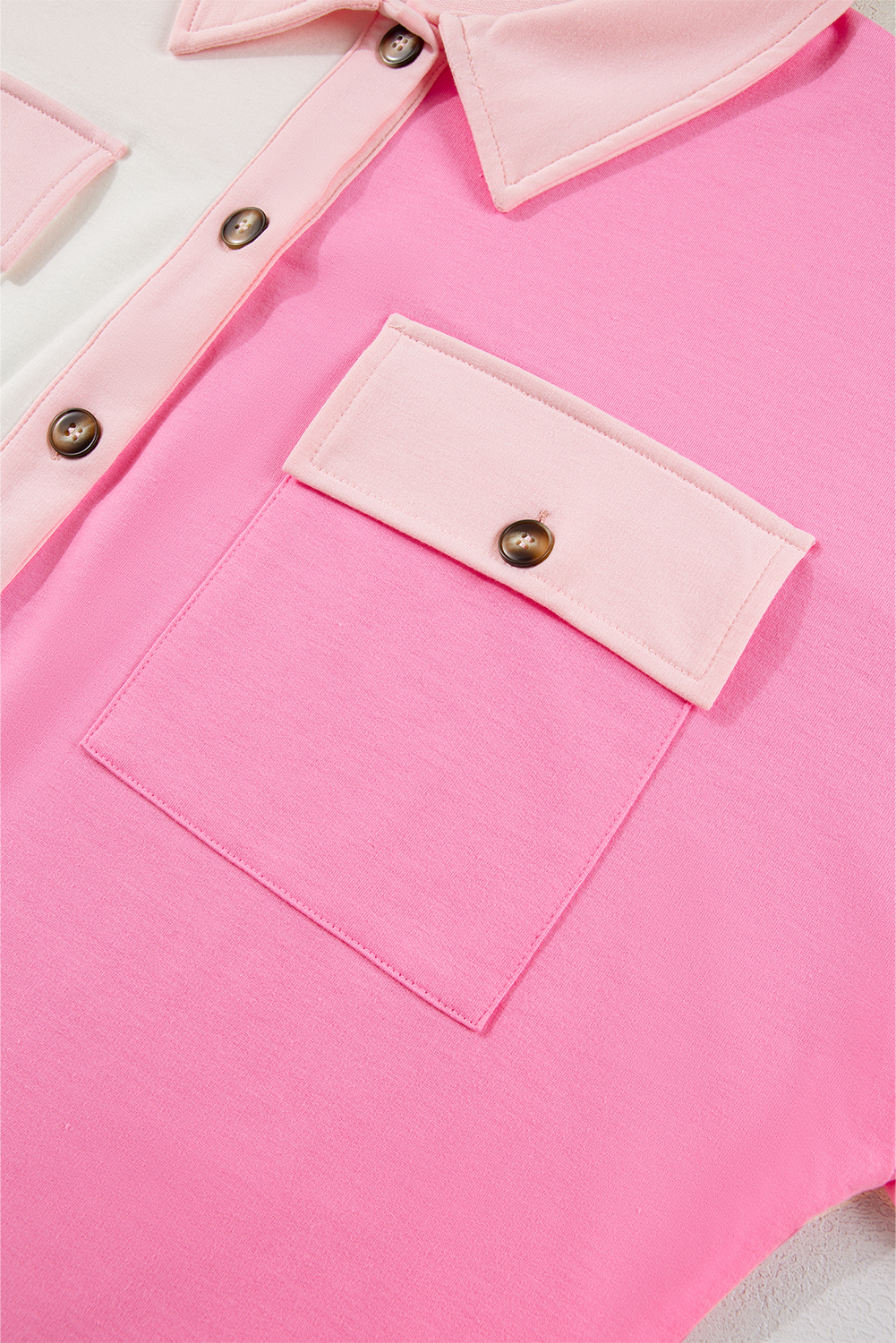 Plus Size Bonbon Color Block Chest Pockets Half Button  Sweatshirt