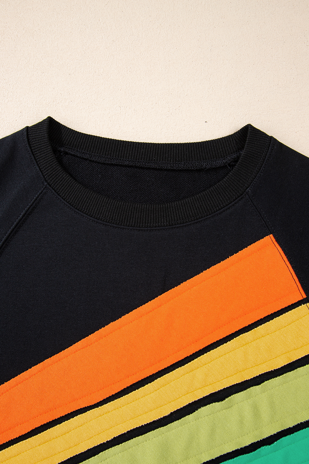 Plus Size Black Rainbow Raglan Sleeve Crew Neck  Sweatshirt