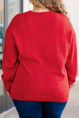Plus Size Fiery Red Tinsel merry Pattern Drop Shoulder  Sweater