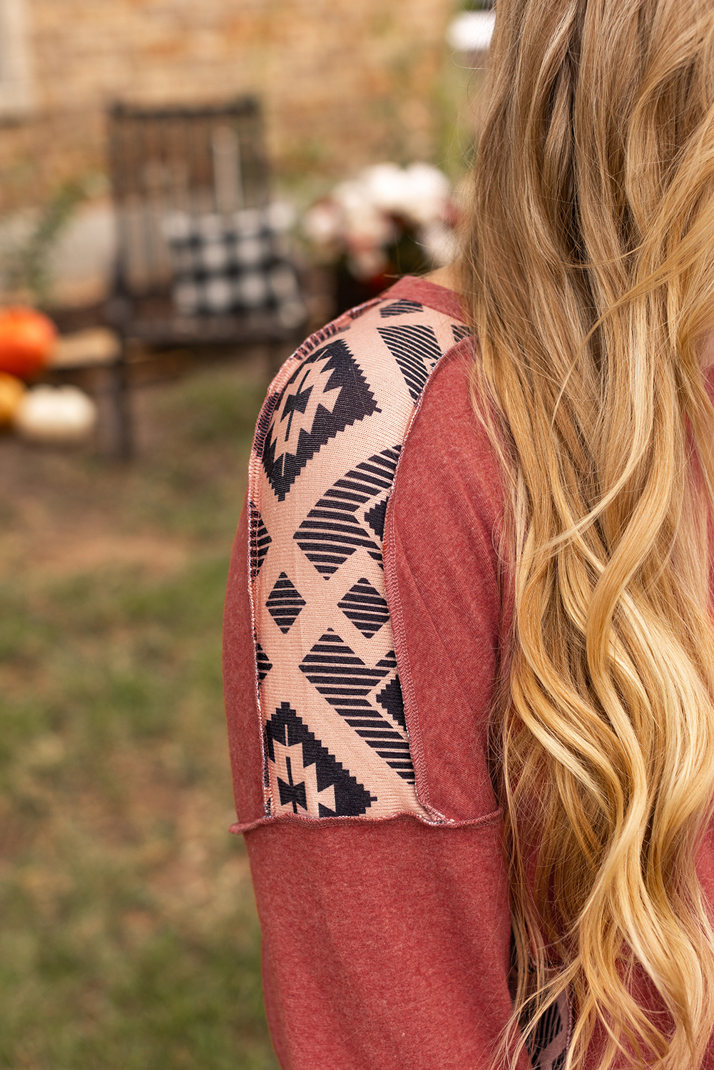 Plus Size Redwood Burl Aztec Patchwork Drop Shoulder  High Low Sweatshirt