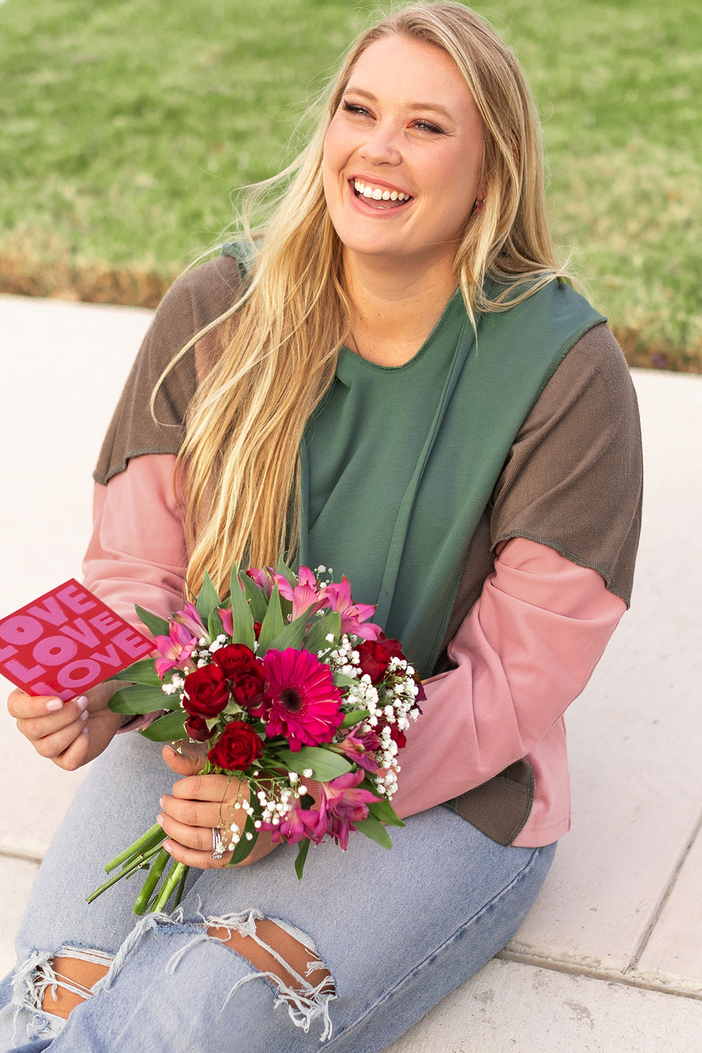 Plus Size Breen  Colorblock Patchwork V Neck Hoodie