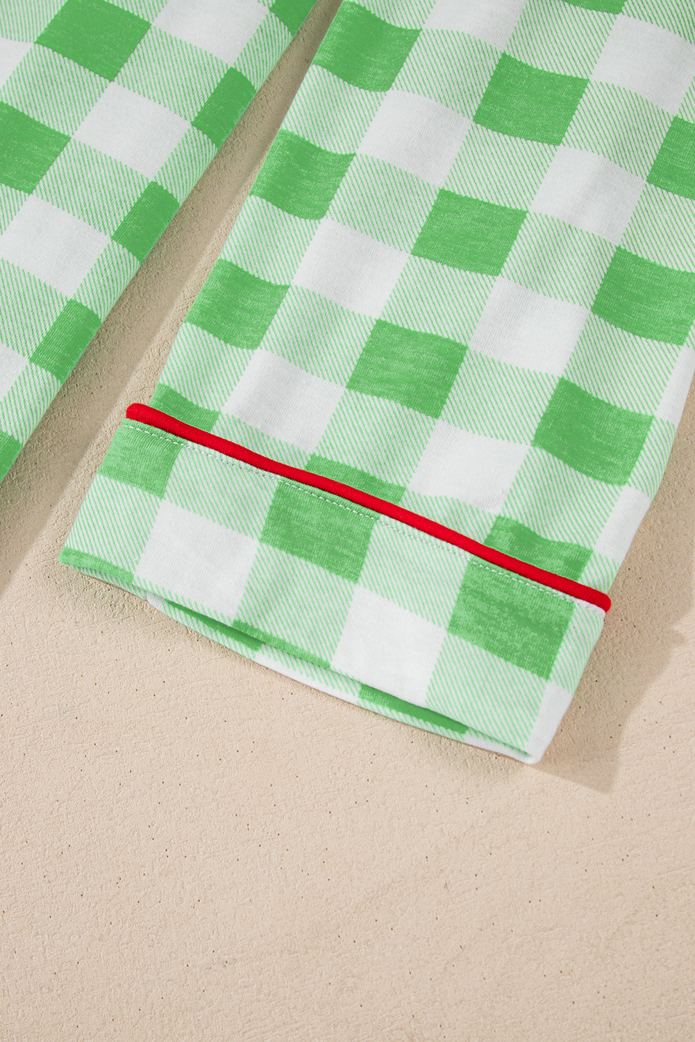 Plus Size Green Plaid Print Contrast Trim Long Sleeve  Pajama Set