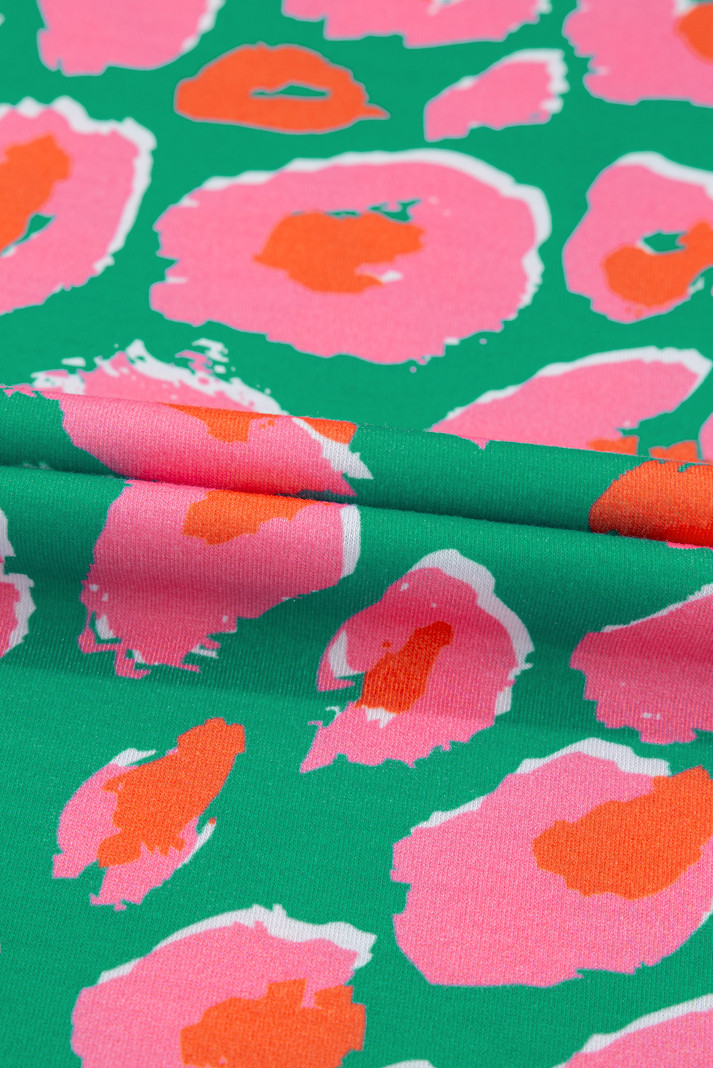 Plus Size Green  Printed Long Sleeve and Pants Lounge Set