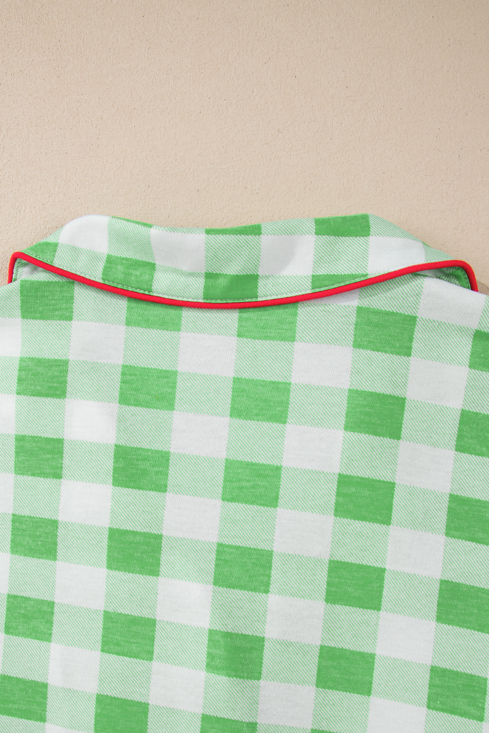 Plus Size Green Plaid Print Contrast Trim Long Sleeve  Pajama Set