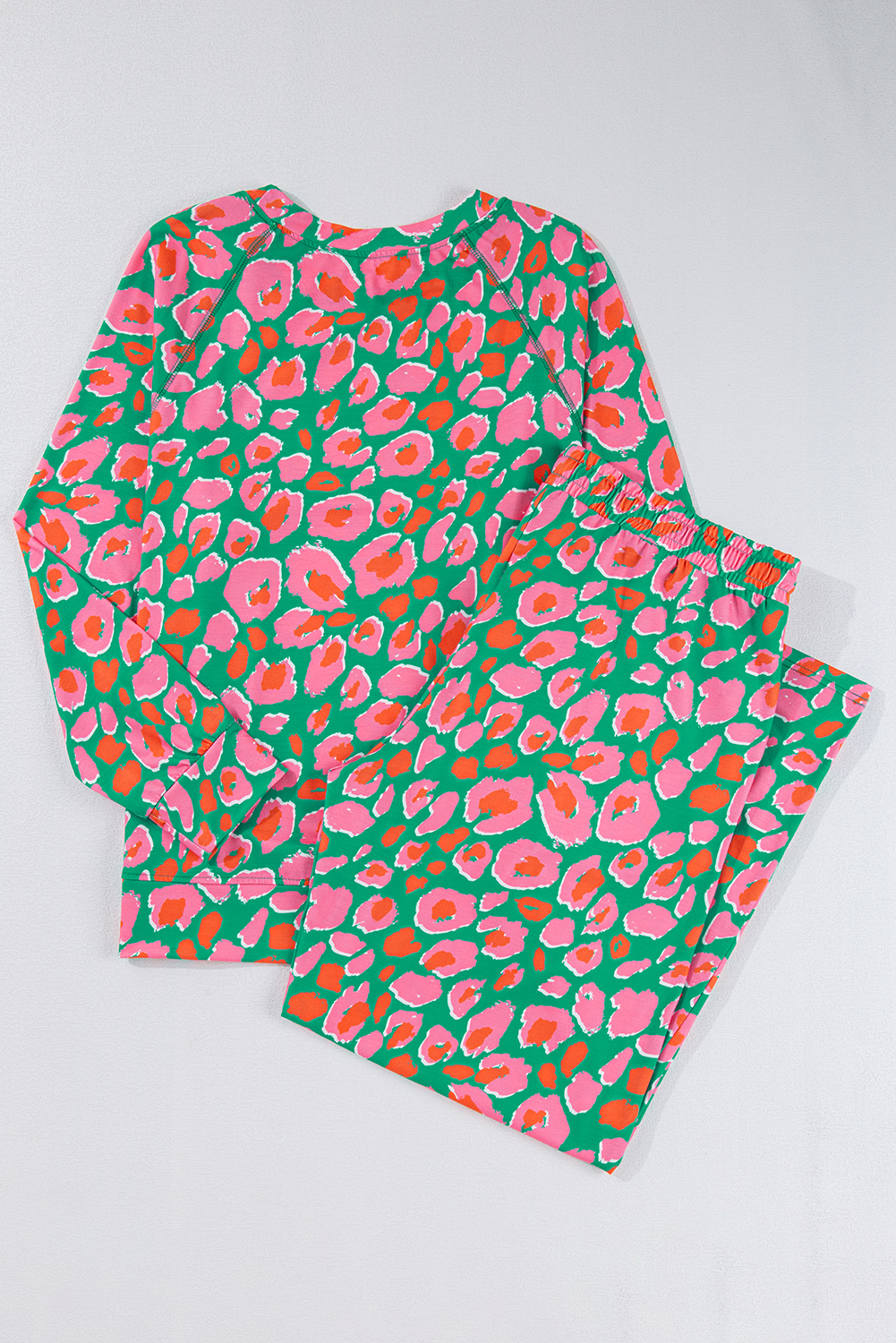 Plus Size Green  Printed Long Sleeve and Pants Lounge Set