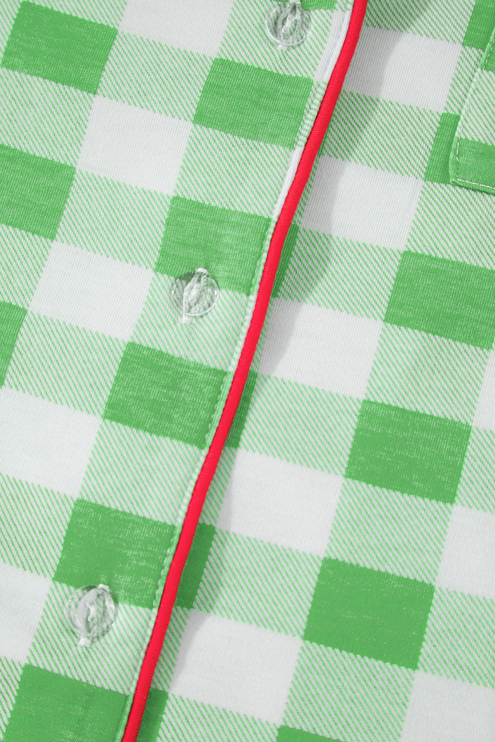 Plus Size Green Plaid Print Contrast Trim Long Sleeve  Pajama Set