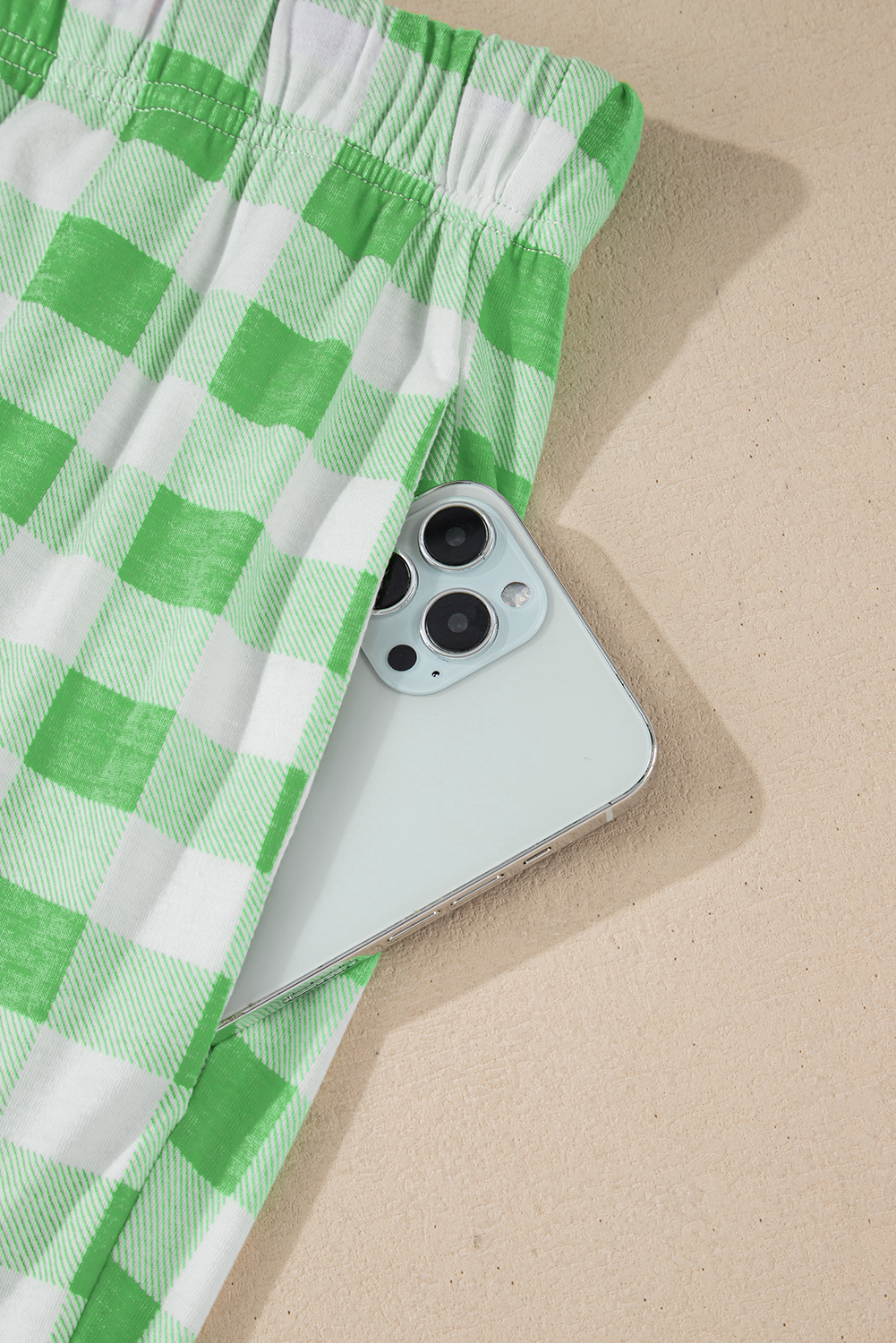 Plus Size Green Plaid Print Contrast Trim Long Sleeve  Pajama Set