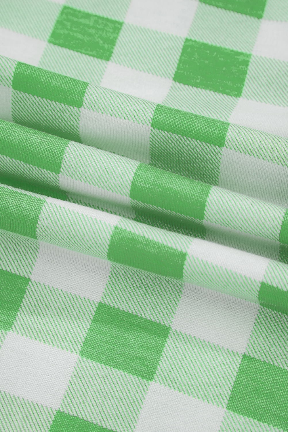 Plus Size Green Plaid Print Contrast Trim Long Sleeve  Pajama Set