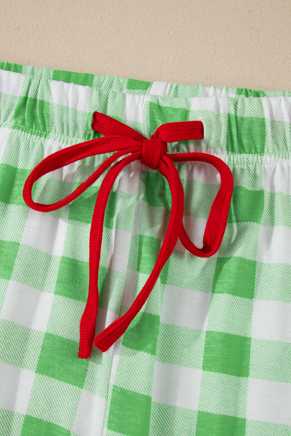 Plus Size Green Plaid Print Contrast Trim Long Sleeve  Pajama Set