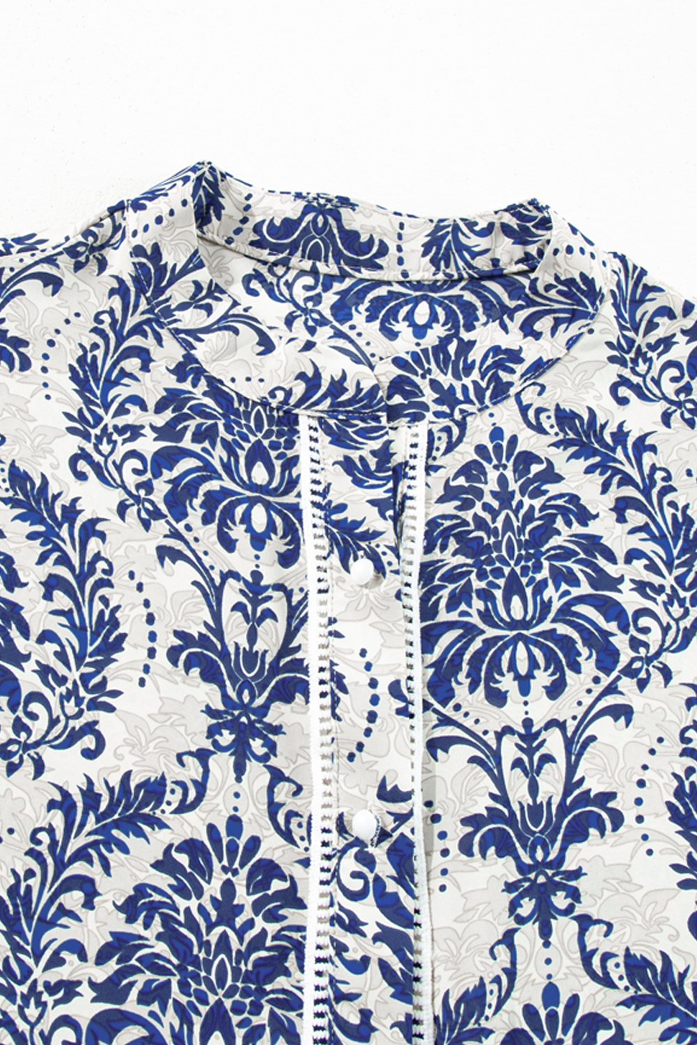 Plus Size Sky Blue Tribal Pattern Print Notch Neck Buttoned  Shirt