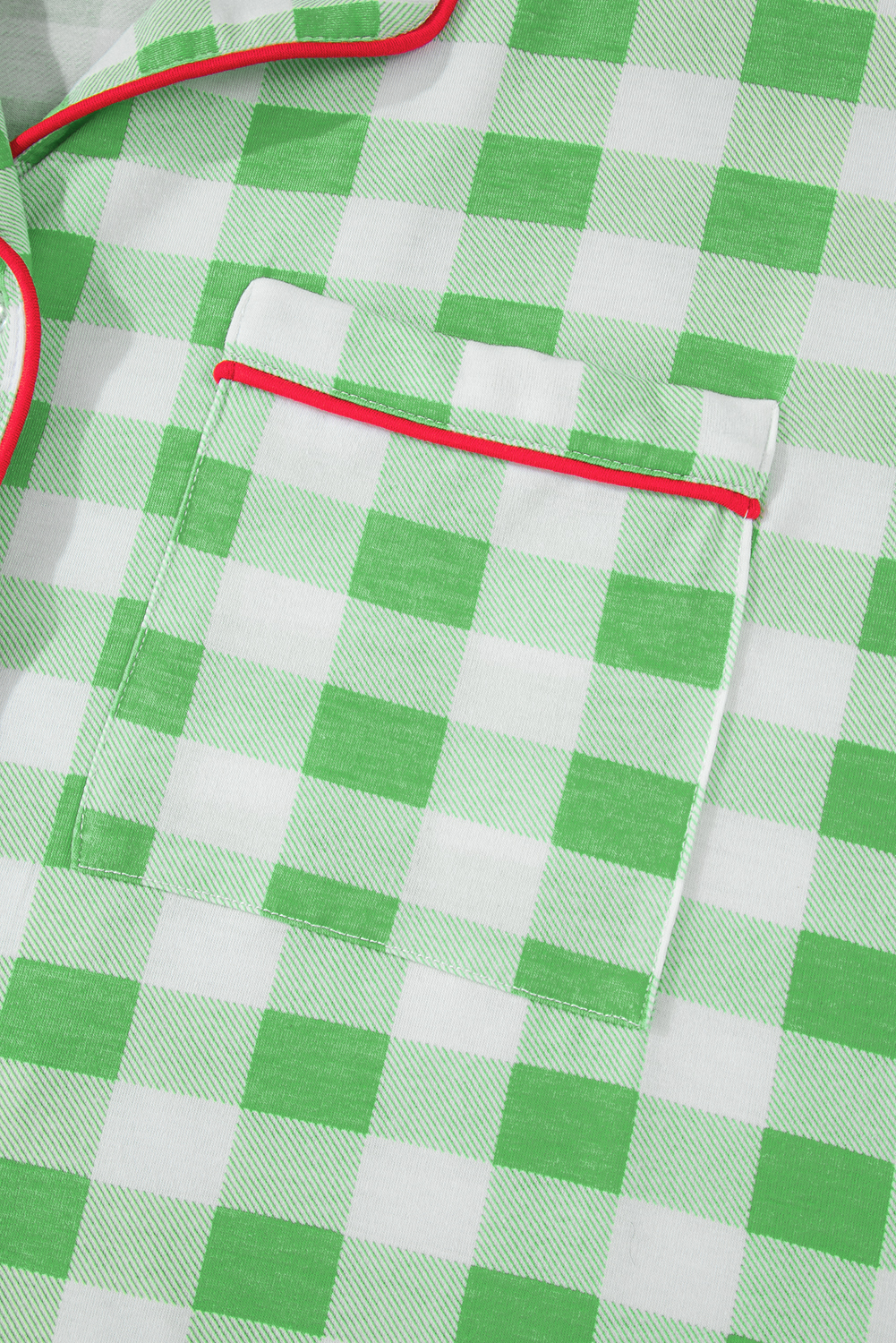 Plus Size Green Plaid Print Contrast Trim Long Sleeve  Pajama Set