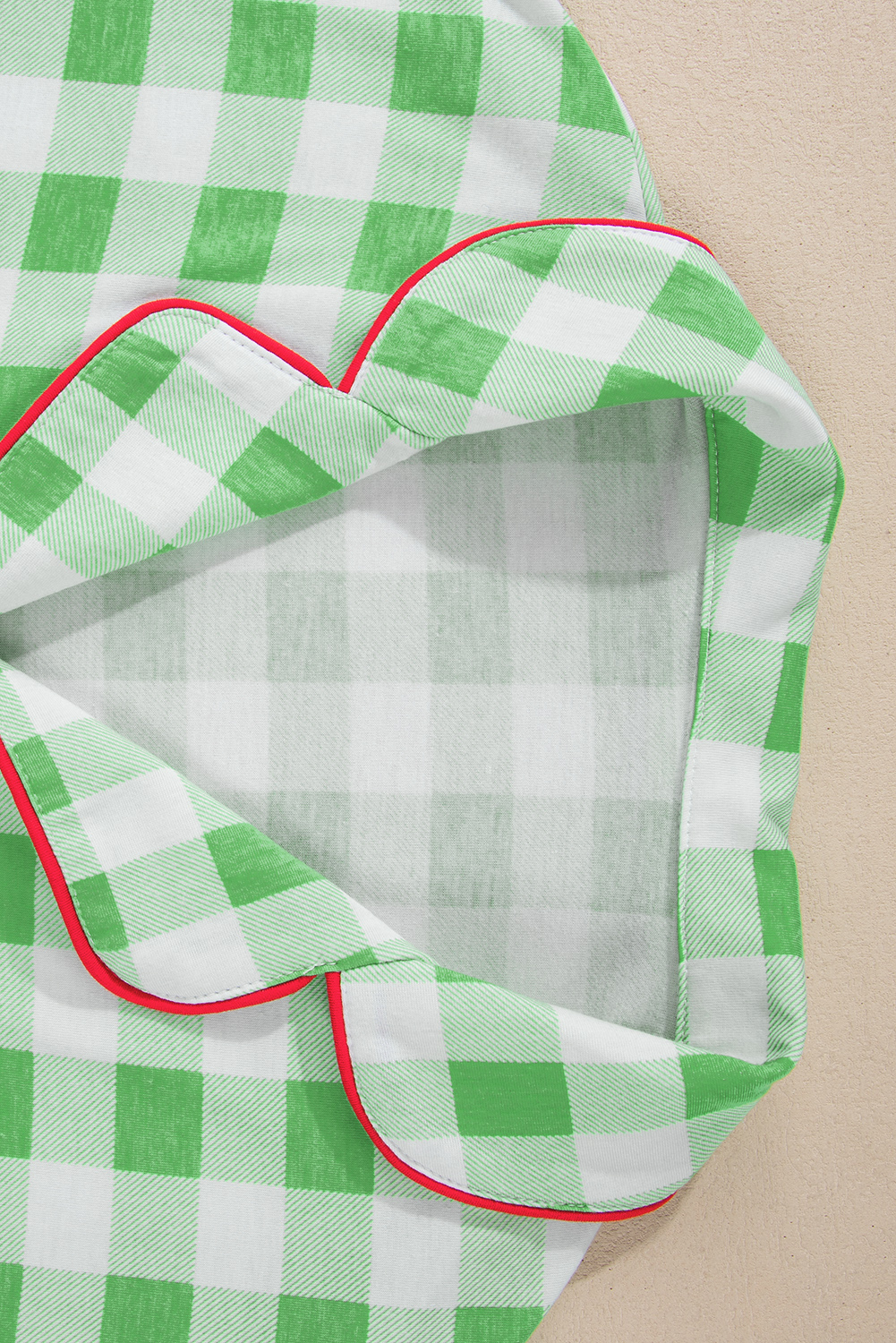 Plus Size Green Plaid Print Contrast Trim Long Sleeve  Pajama Set