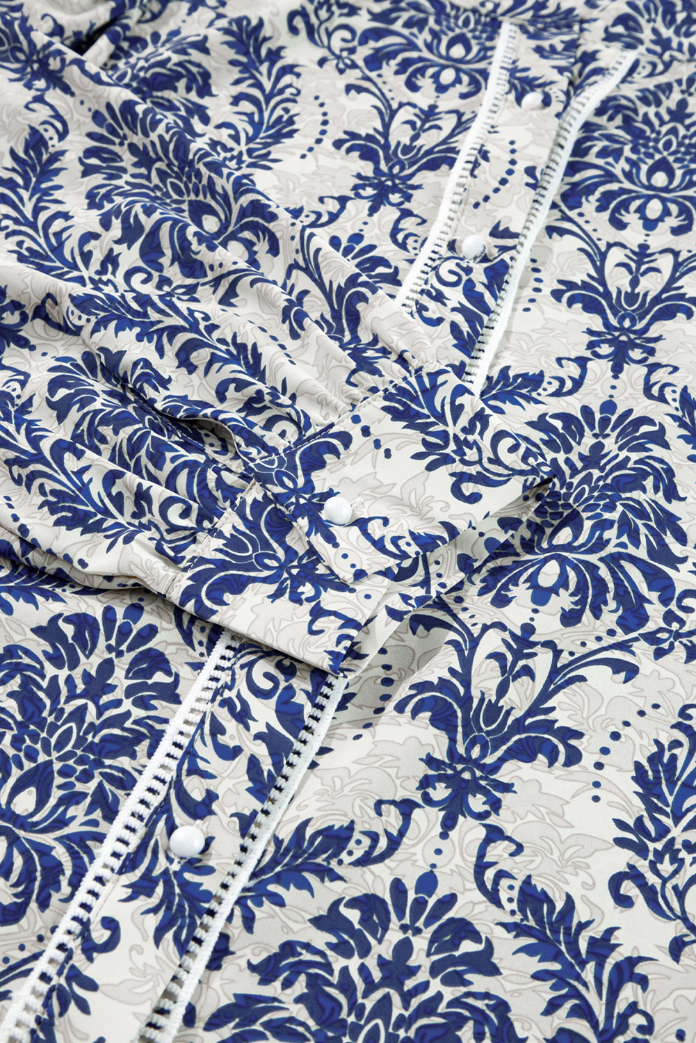 Plus Size Sky Blue Tribal Pattern Print Notch Neck Buttoned  Shirt