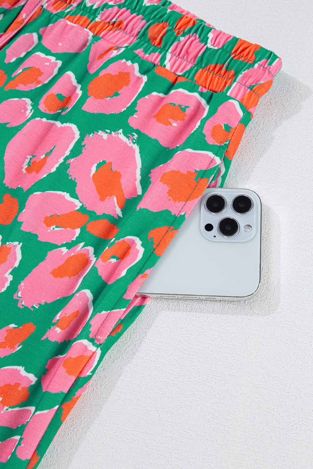 Plus Size Green  Printed Long Sleeve and Pants Lounge Set