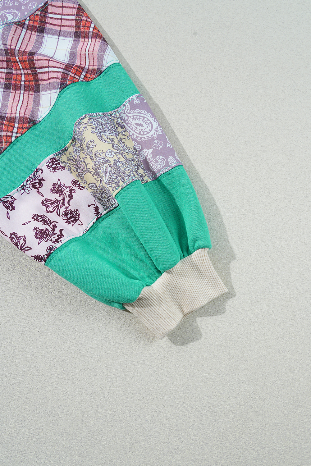 Plus Size Sky Blue  Plaid Floral Patchwork Raglan Sleeve Sweatshirt