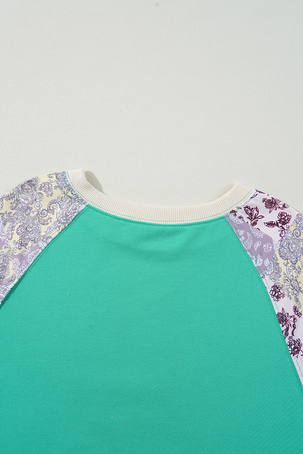 Plus Size Sky Blue  Plaid Floral Patchwork Raglan Sleeve Sweatshirt