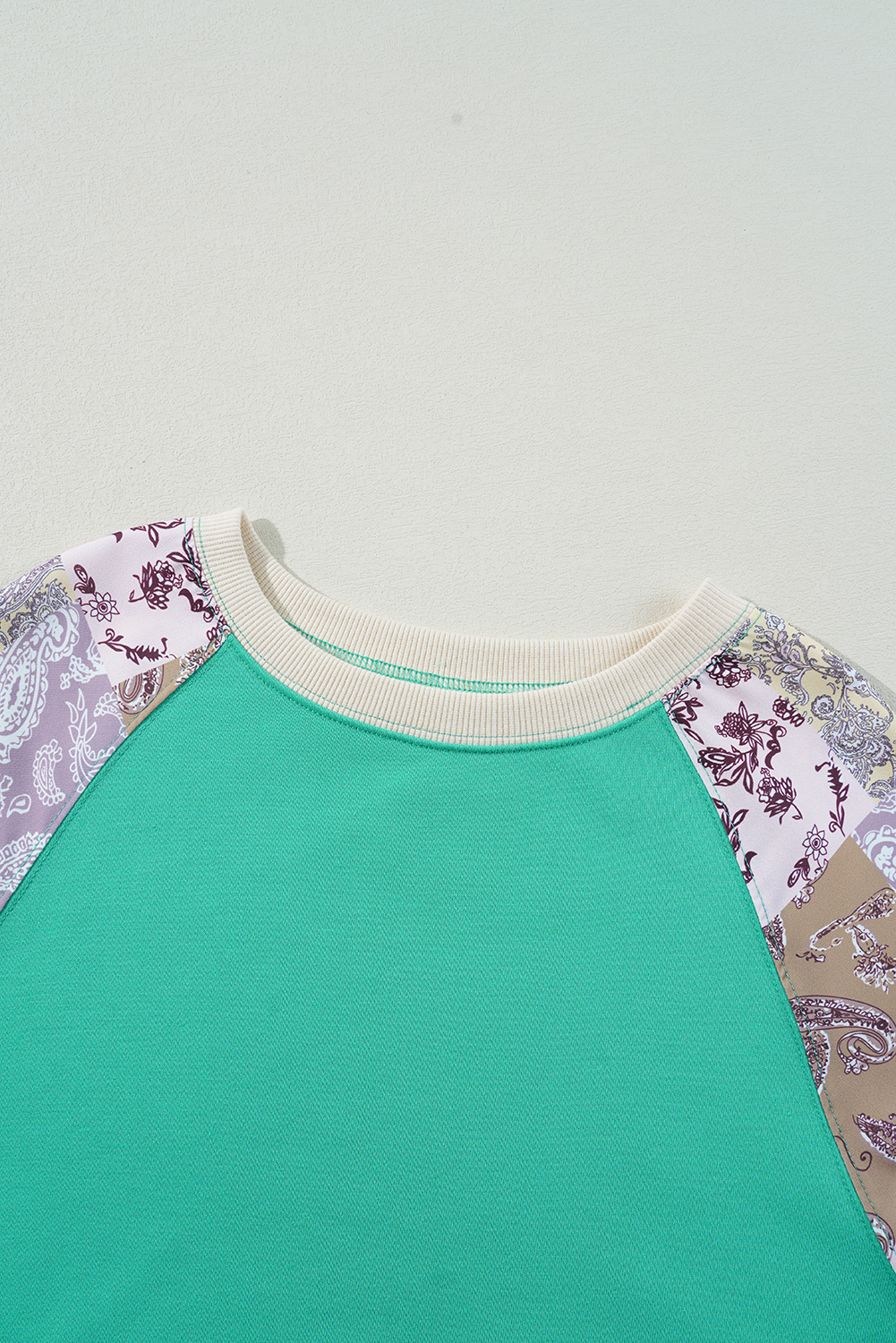 Plus Size Sky Blue  Plaid Floral Patchwork Raglan Sleeve Sweatshirt