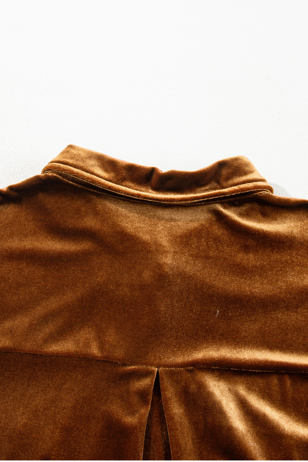 Plus Size Chestnut  Velvet Chest Pocket Drop Shoulder Shirt