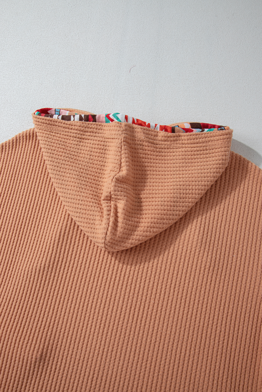 Plus Size Khaki Aztec Patchwork Waffle Knit  Hoodie