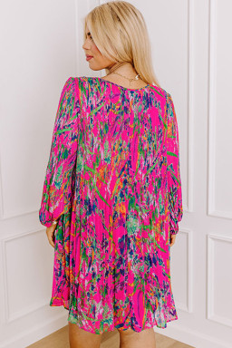 Plus Size Rose  Abstract Floral Print Pleated Loose Dress