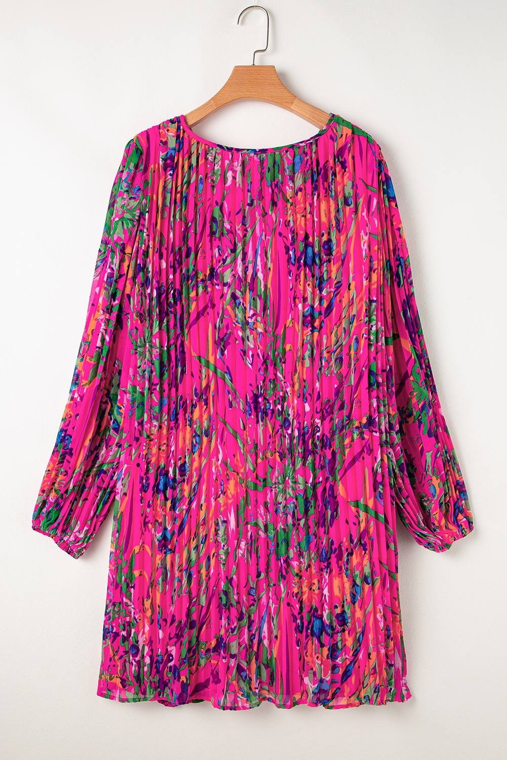 Plus Size Rose  Abstract Floral Print Pleated Loose Dress