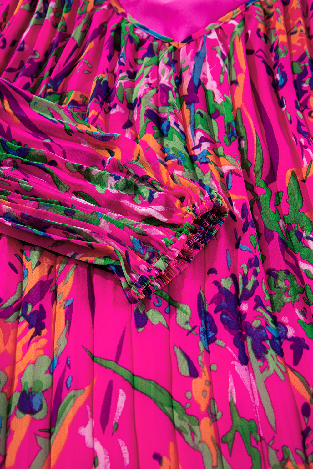 Plus Size Rose  Abstract Floral Print Pleated Loose Dress