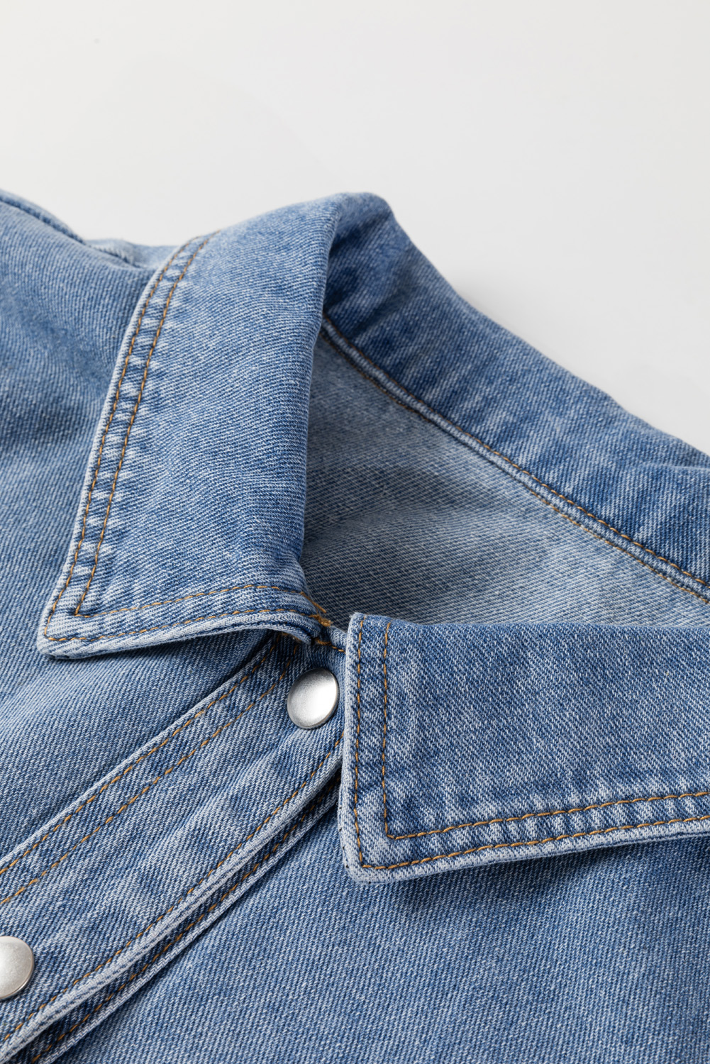 Plus Size Beau Blue Leopard Patchwork Flap Detail  Denim Jacket