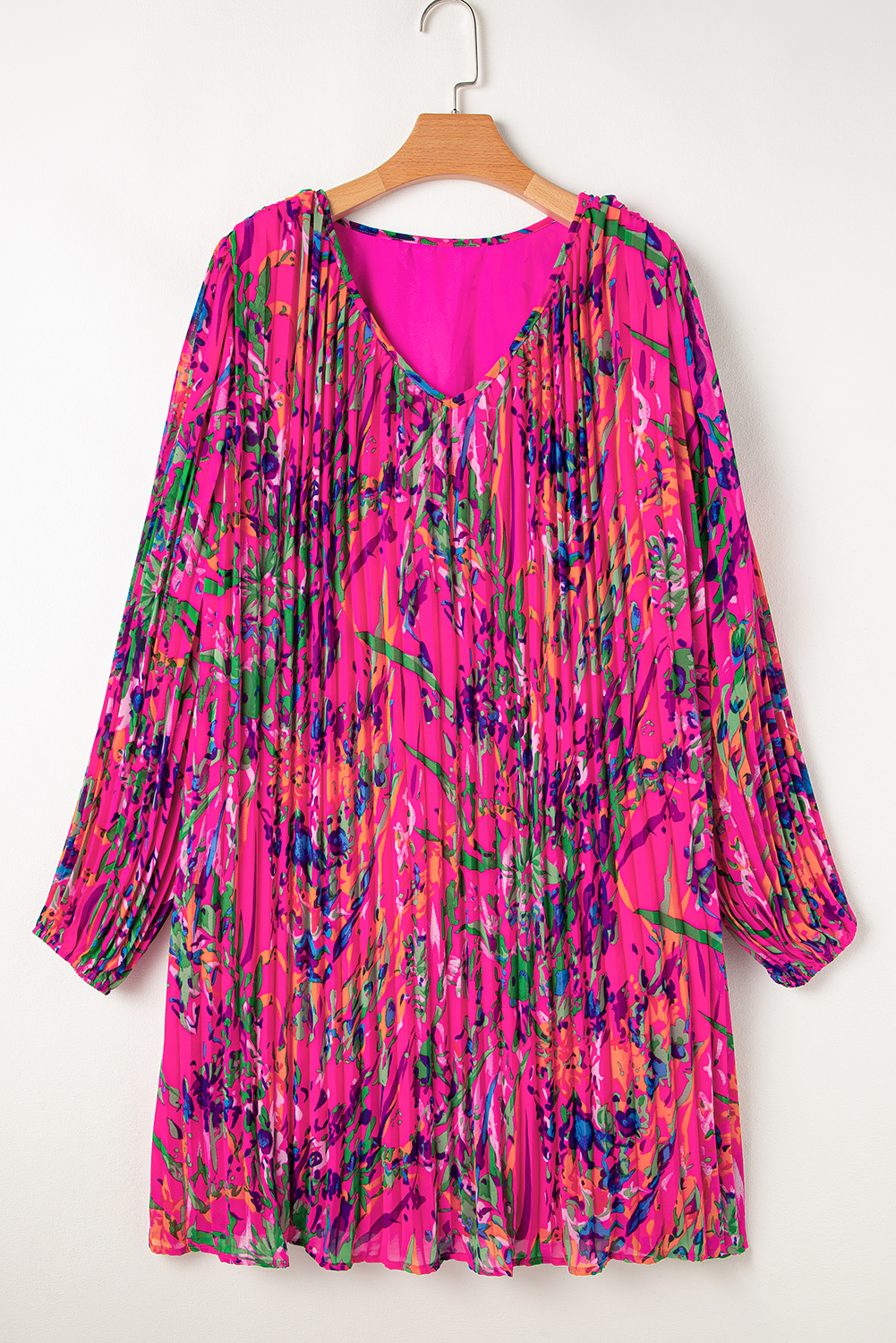 Plus Size Rose  Abstract Floral Print Pleated Loose Dress