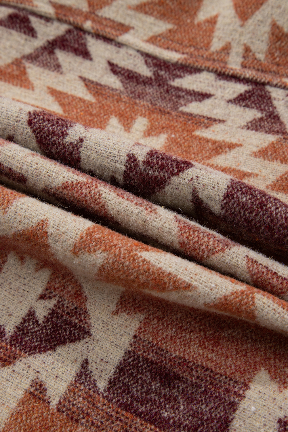 Plus Size Red  Western Fashion Aztec Patterned Half Zip High Neck Hoodie