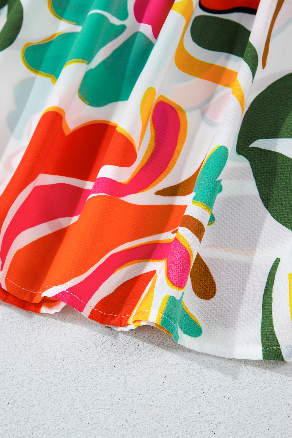 Plus Size Orange Floral Print Drawstring V Neck Tiered  Dress