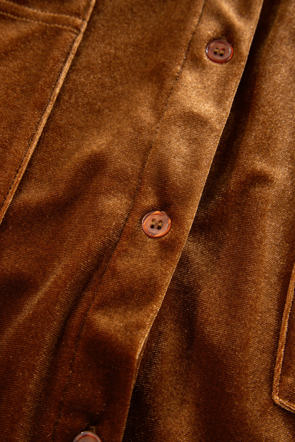 Plus Size Chestnut  Velvet Chest Pocket Drop Shoulder Shirt