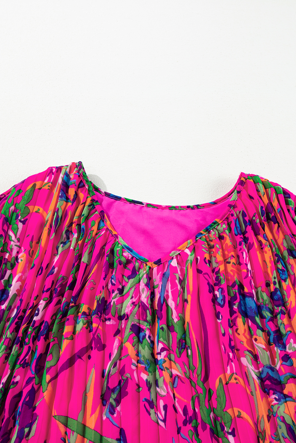 Plus Size Rose  Abstract Floral Print Pleated Loose Dress