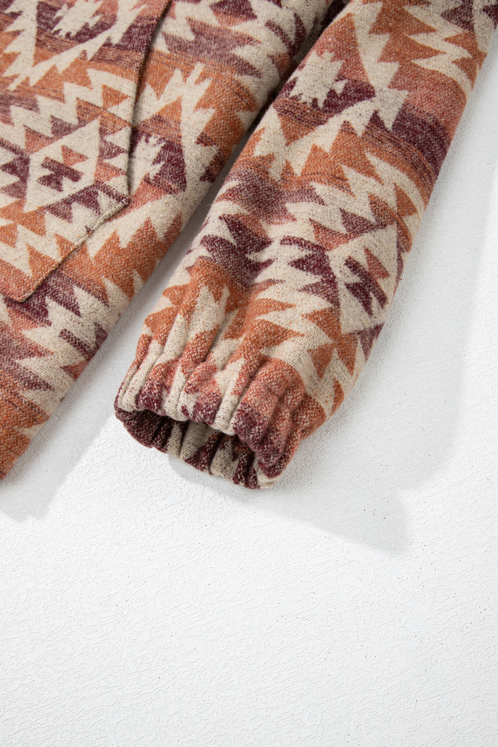 Plus Size Red  Western Fashion Aztec Patterned Half Zip High Neck Hoodie