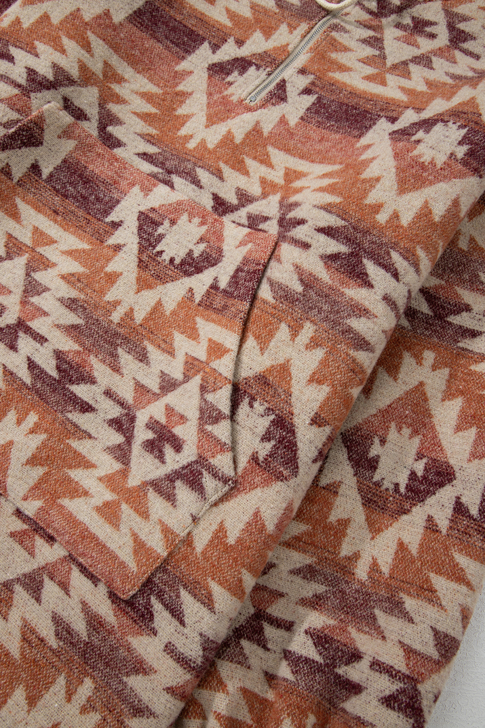 Plus Size Red  Western Fashion Aztec Patterned Half Zip High Neck Hoodie