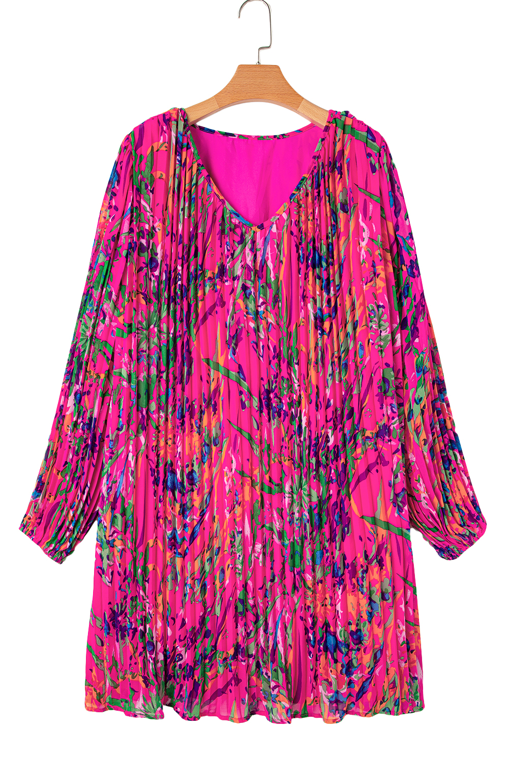 Plus Size Rose  Abstract Floral Print Pleated Loose Dress