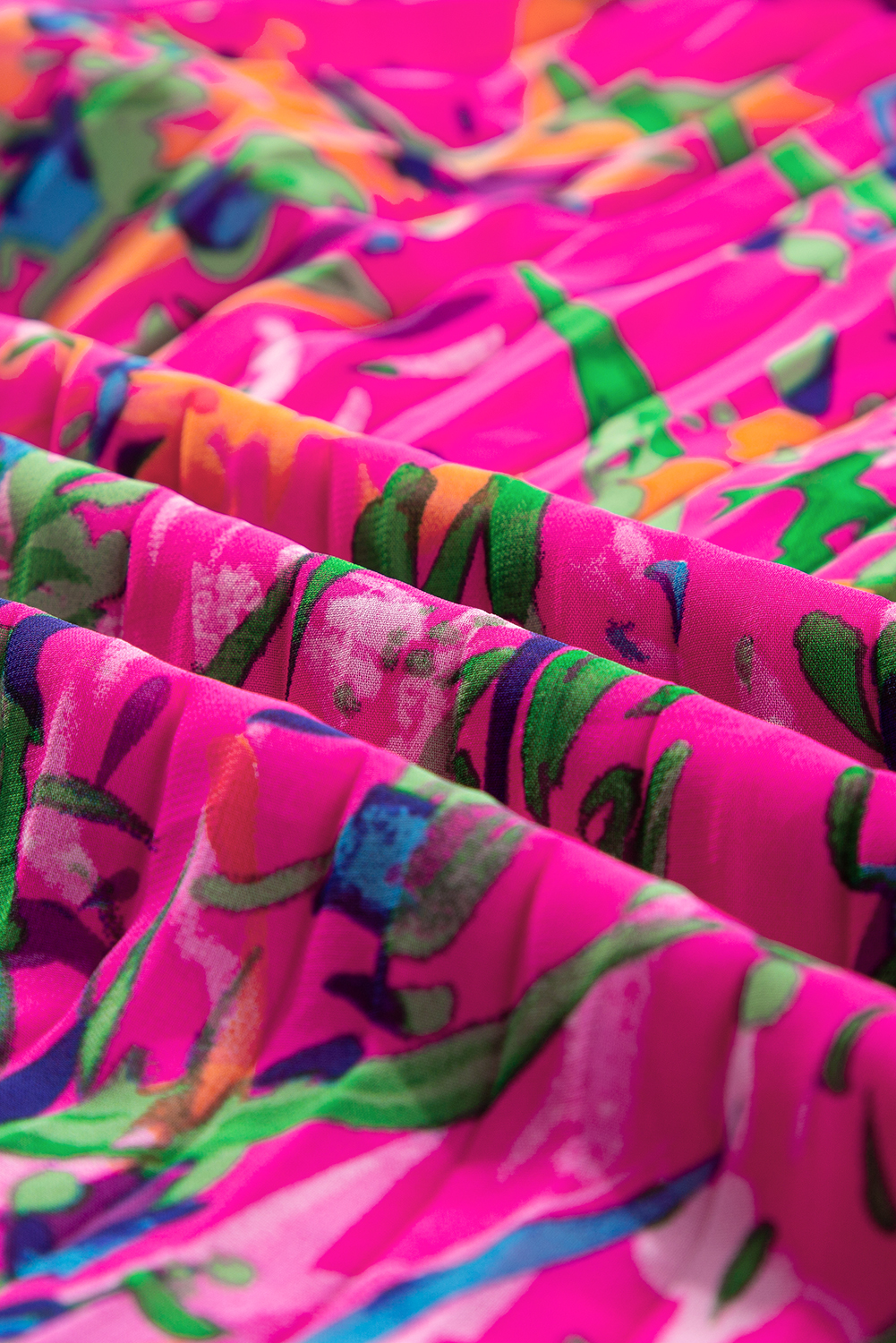 Plus Size Rose  Abstract Floral Print Pleated Loose Dress