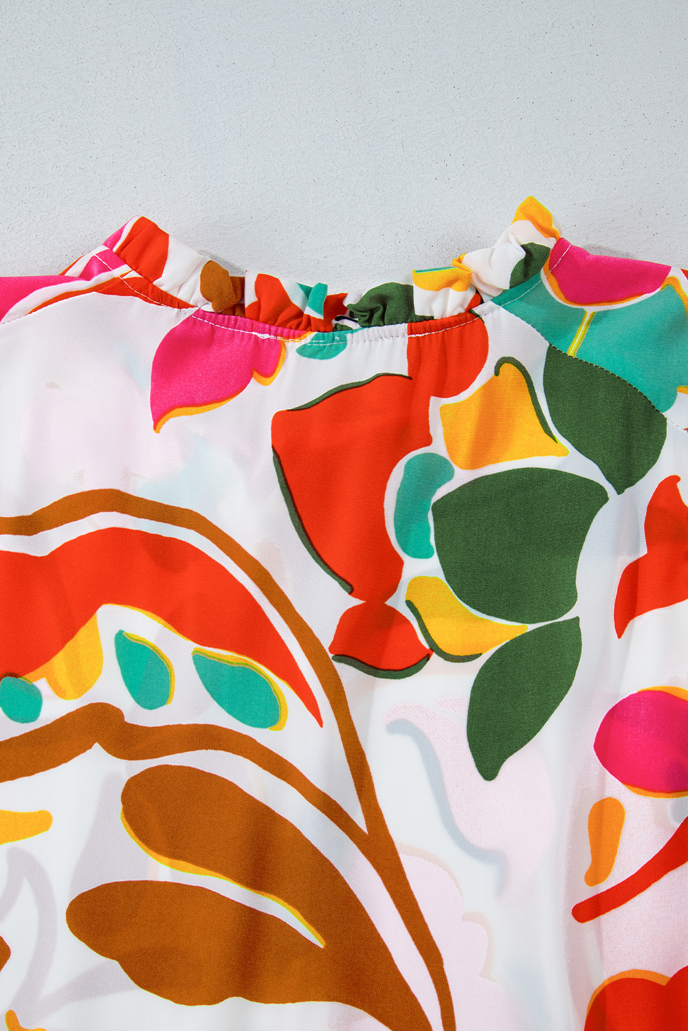 Plus Size Orange Floral Print Drawstring V Neck Tiered  Dress