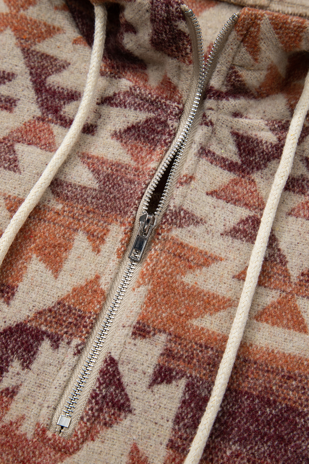 Plus Size Red  Western Fashion Aztec Patterned Half Zip High Neck Hoodie