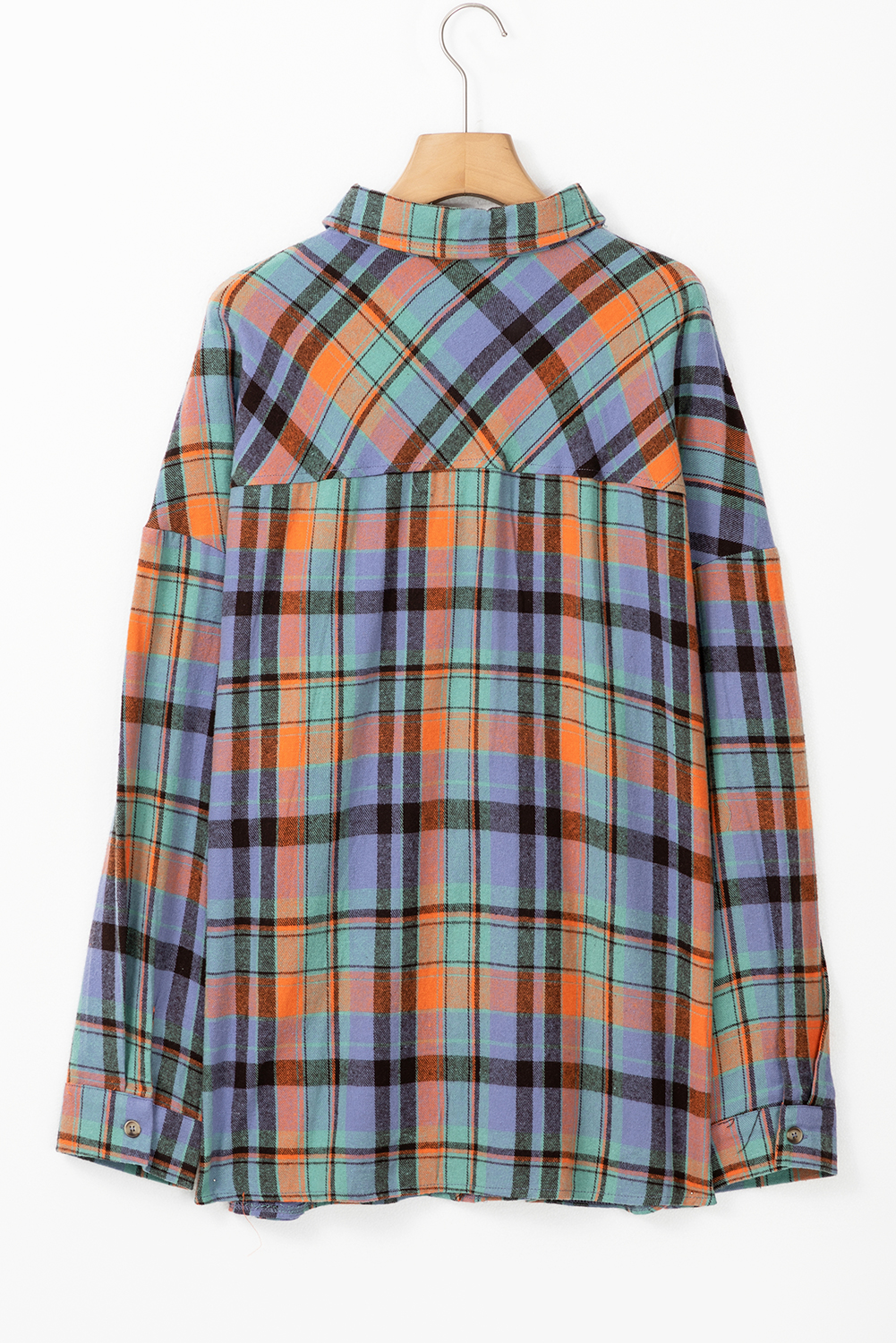 Plus Size Orange  Plaid Print Buttoned Shirt