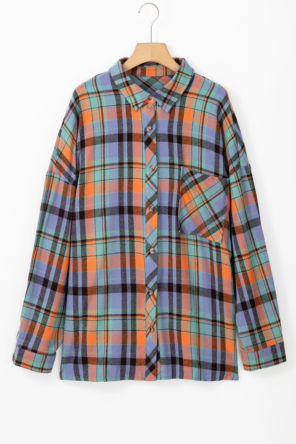Plus Size Orange  Plaid Print Buttoned Shirt