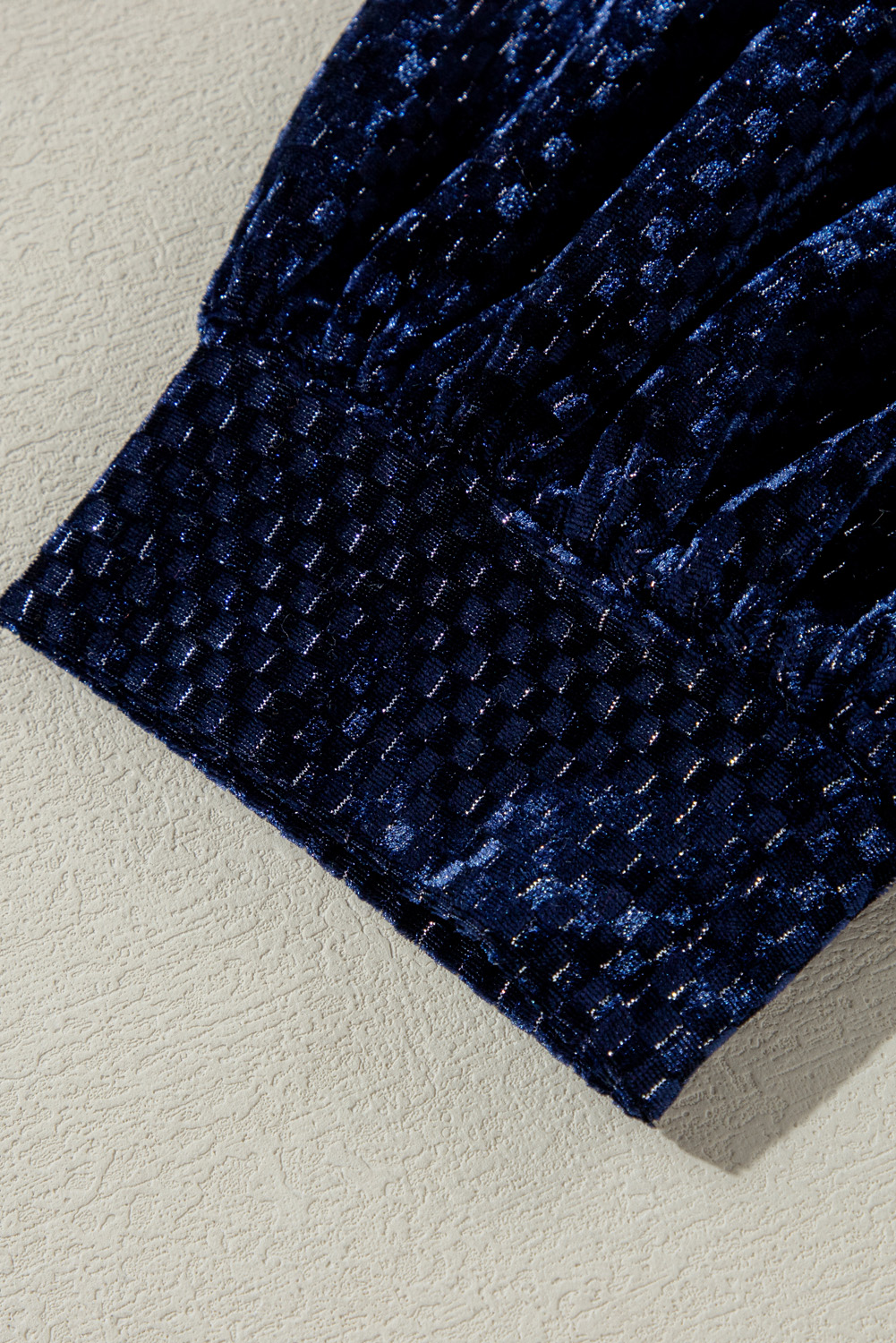 Plus Size Navy Blue  Textured Velvet Tiered Button V Neck Dress