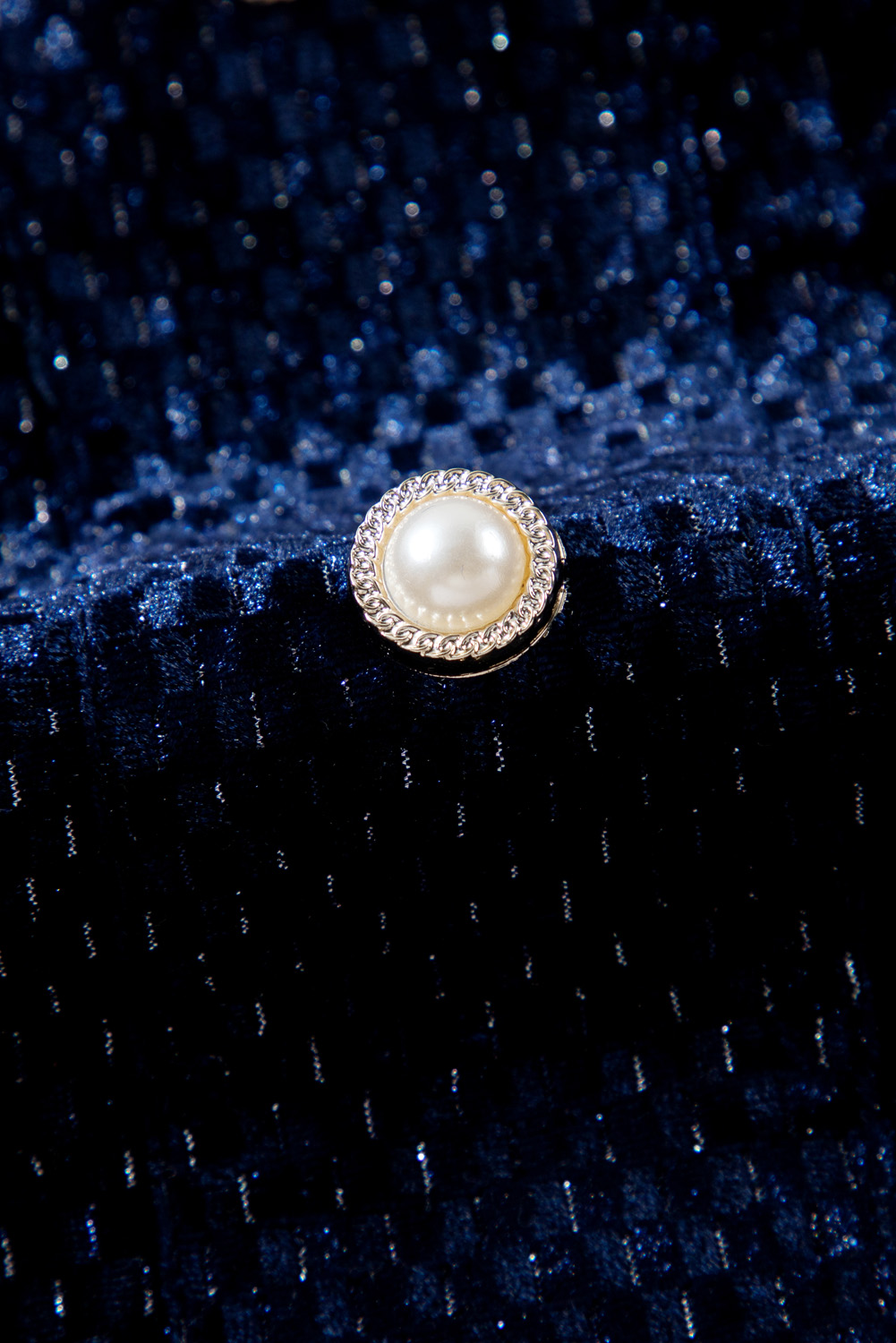 Plus Size Navy Blue  Textured Velvet Tiered Button V Neck Dress