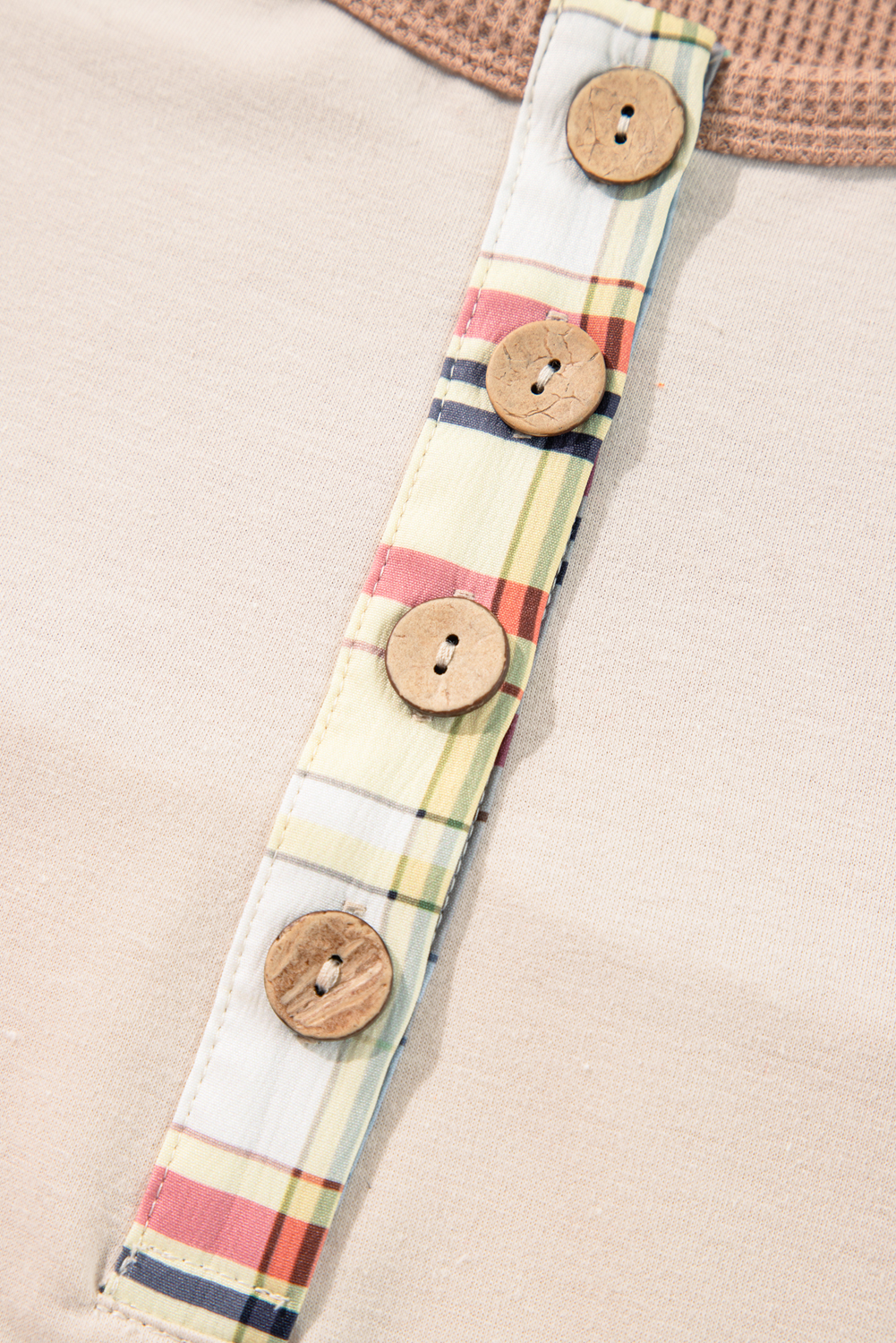 Plus Size Parchment  Plaid Patchwork Layered Henley Top