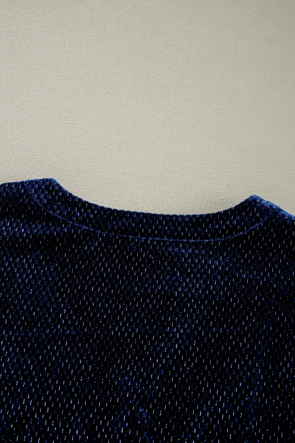 Plus Size Navy Blue  Textured Velvet Tiered Button V Neck Dress