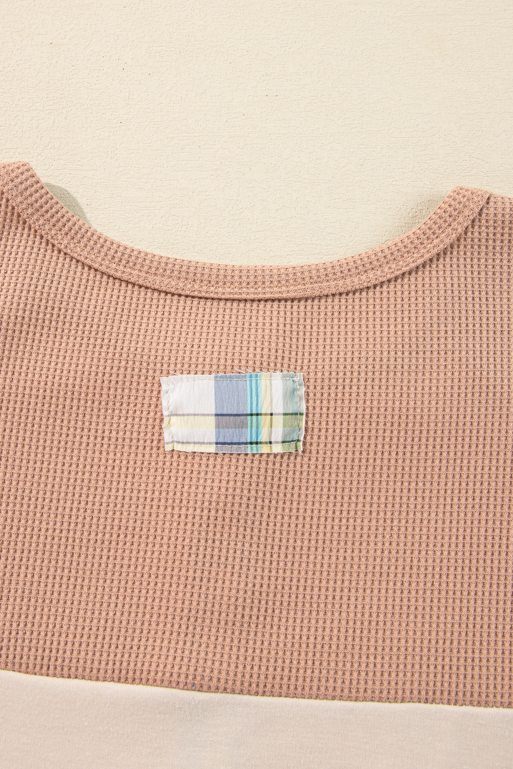 Plus Size Parchment  Plaid Patchwork Layered Henley Top