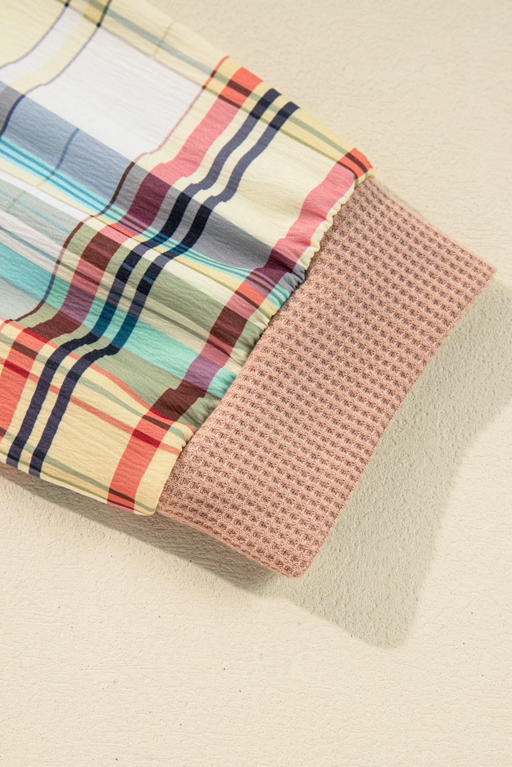 Plus Size Parchment  Plaid Patchwork Layered Henley Top