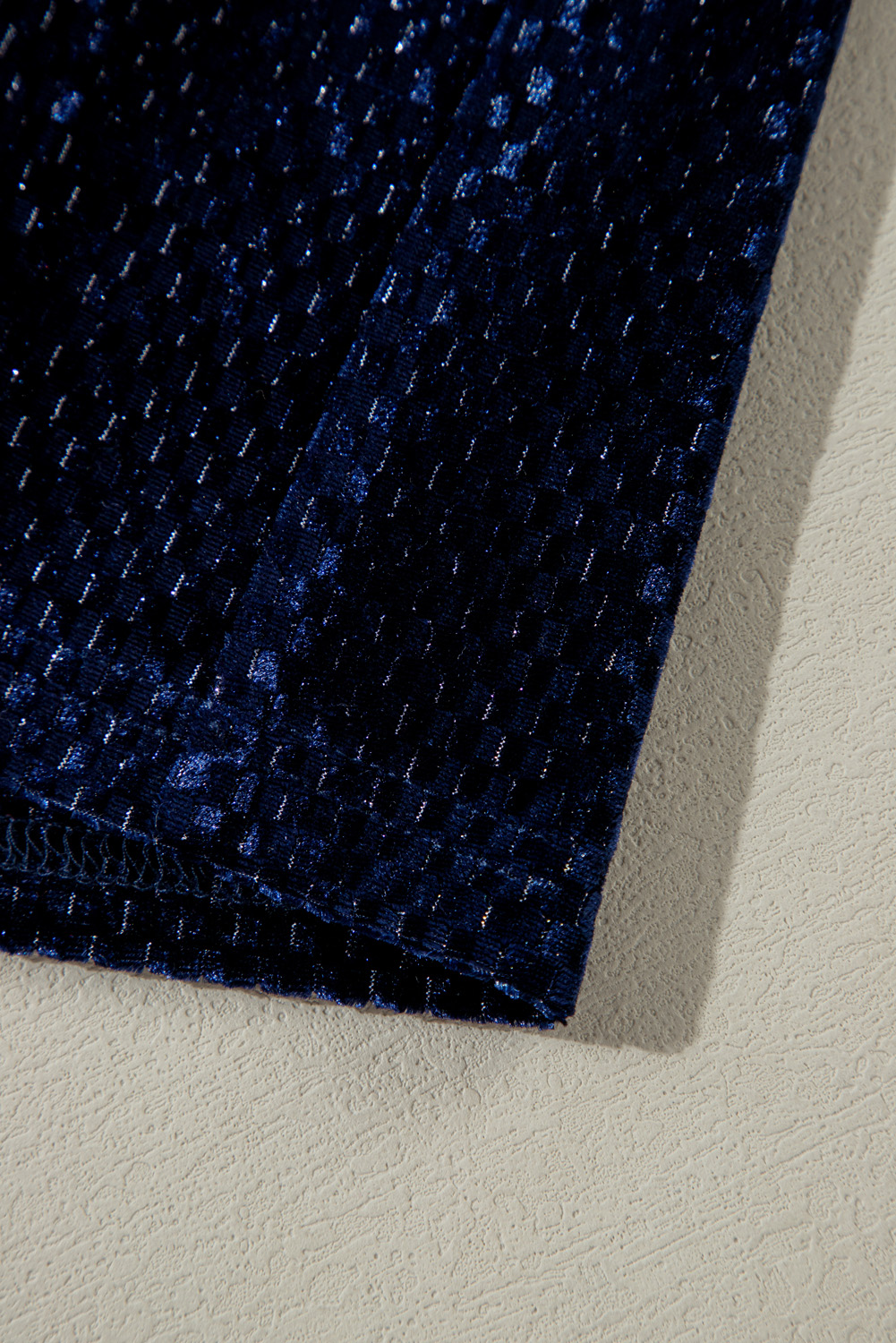 Plus Size Navy Blue  Textured Velvet Tiered Button V Neck Dress