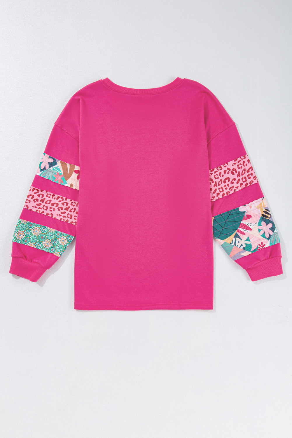 Plus Size Rose Red  Printed Patchwork Sleeve Split Sweatshirt